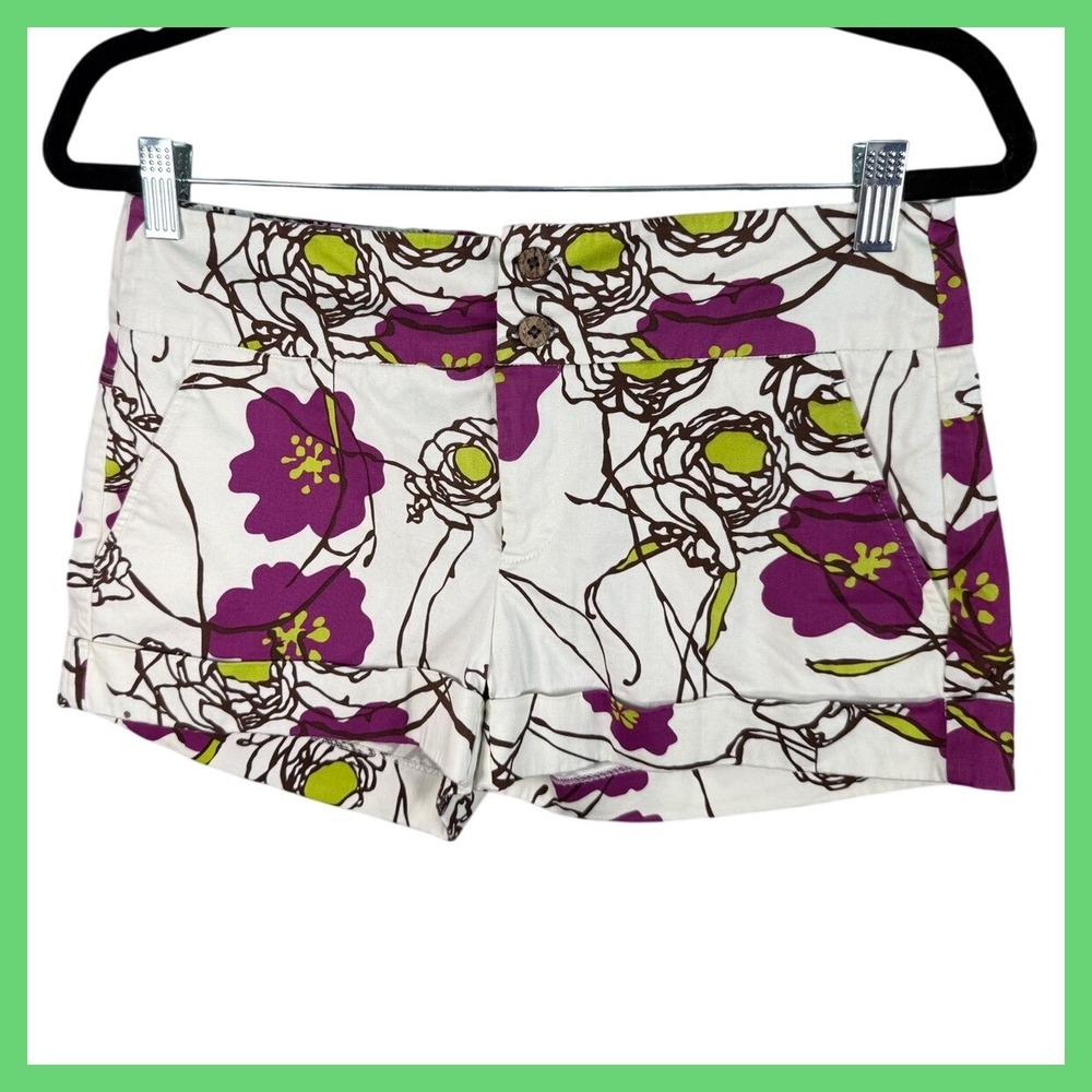 Rampage Floral Print Shorts Casual Everyday Cute White Purple‎ Size 5